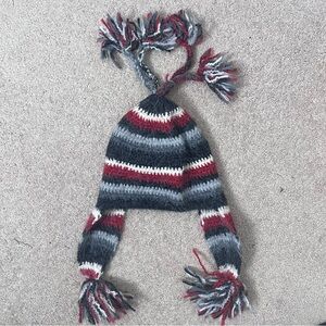 Peruvian Trading Co. Knit Beanie Earflaps Tassels Striped Boho Gorpcore Hippie